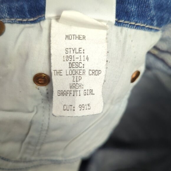 Mother Jeans Women's 27 Blue The Looker Ankle Zip Denim In Graffiti Girl - Picture 15 of 16
